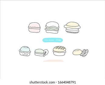 Handgezeichnete Bilder.Hamburger Illustrationen. Schwarz-Weiß-Muster der Speisen. perfekt für Einladungen, Grußkarten, Drucke, Poster.