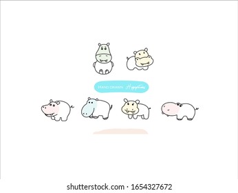 Hand drawn pictures.Hippopotamus illustrations. Black and white pattern animal elements. perfect for invitations, greeting cards, prints, posters.