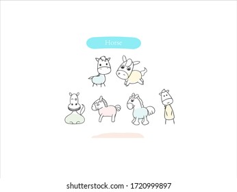 Hand drawn pictures.Horse illustrations. Black and white pattern animal elements. perfect for invitations, greeting cards, prints, posters.
