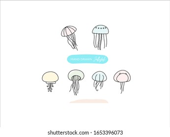Hand drawn pictures.Jellyfish illustrations. Black and white pattern animal elements. perfect for invitations, greeting cards, prints, posters.
