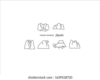 Hand drawn pictures.Mountain illustrations. Black and white pattern natural scenery elements  perfect for invitations, greeting cards, prints, posters.