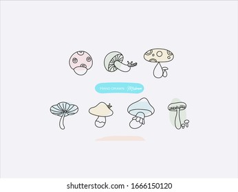 Hand drawn pictures.Mushroom illustrations. Black and white pattern food elements. perfect for invitations, greeting cards, prints, posters.