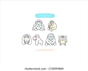 Hand drawn pictures.Orangutan illustrations. Black and white pattern animal elements. perfect for invitations, greeting cards, prints, posters.