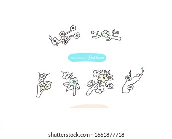 Hand drawn pictures.Peach blossom illustrations. Black and white pattern flower elements. perfect for invitations, greeting cards, prints, posters.