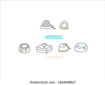 Hand drawn pictures.Pudding illustrations. Black and white pattern food elements. perfect for invitations, greeting cards, prints, posters.