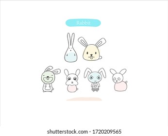 Hand drawn pictures.Rabbit illustrations. Black and white pattern character elements. perfect for invitations, greeting cards, prints, posters.