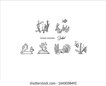 Hand drawn pictures.Seabed illustrations. Black and white pattern natural elements  perfect for invitations, greeting cards, prints, posters.