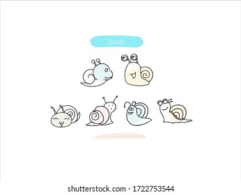 Hand drawn pictures.Snails illustrations. Black and white pattern animal elements. perfect for invitations, greeting cards, prints, posters.