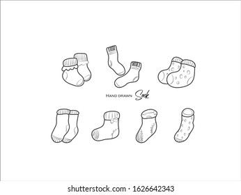 Hand drawn pictures.Sock illustrations. Black and white pattern clothing elements  perfect for invitations, greeting cards, prints, posters.