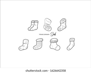 Hand drawn pictures.Sock illustrations. Black and white pattern clothing elements  perfect for invitations, greeting cards, prints, posters.