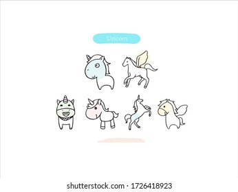 Hand drawn pictures.Unicorn illustrations. Black and white pattern animal elements. perfect for invitations, greeting cards, prints, posters.