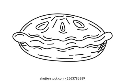 Hand drawn pie cake sketch with doodle style on white background. Vector editable stroke