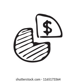 Hand Drawn pie doodle. Sketch dollar icon. Decoration element. Isolated on white background. Flat design. Vector illustration.