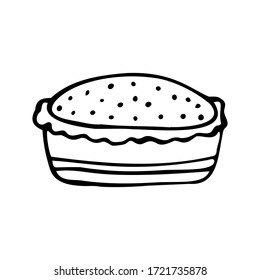 Hand drawn pie isolated on a white background. Doodle, simple outline illustration. It can be used for decoration of textile, paper and other surfaces.