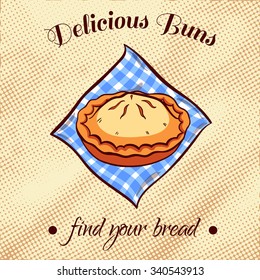 Hand drawn pie on a blue napkin. Vector illustration for bakery or bread shop.
