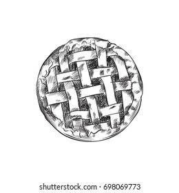 Hand Drawn Pie Sketch Symbol. Vector Dessert Element In Trendy Style.