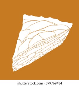 Hand drawn piece of apple pie. Vector line art dessert illustration 