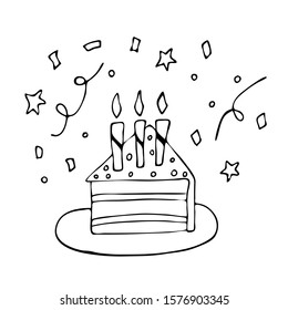 Hand drawn piece of cake for the birthday vector illustration.