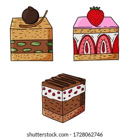 Hand drawn pieces of cake vector set