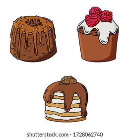 Juego de vectores de pasteles dibujados a mano y pasteles