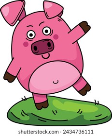 Hand drawn pig character illustration, vector