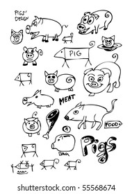 hand drawn pig collection