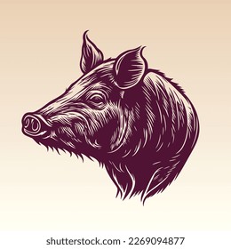 Hand drawn Pig Head illustration. Vintage woodcut engraving style vector illustration.