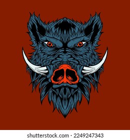 Hand drawn Pig Head Red Eye