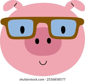 Hipster de cerdo dibujado a mano con gafas Ilustración vectorial de retrato