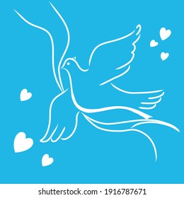 Hand drawn pigeon with heart. Valentine`s day, love postcard, .Simple vector elements. Vector clipart for design, wrapping paper, postcards, ui, textile design