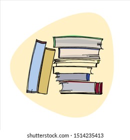 Hand drawn pile of books in realistic style. Stack of manuals, guides, textbooks. Concept of learning, education. Isolated design element