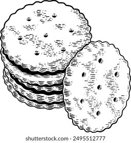 Hand drawn Pile of Round Crackers Sketch Illustration