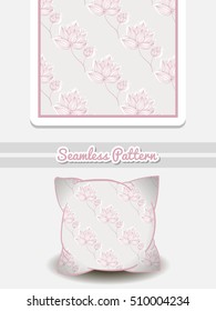 Hand drawn pillow with seamless pattern made from hand drawn flowers. Vector illustration. Can be used for textile.