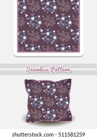 Hand drawn pillow with seamless pattern made from hand drawn flowers. Vector illustration. Can be used for textile.