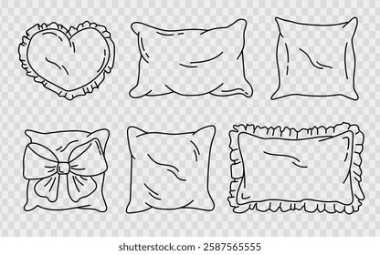 Hand drawn pillow set in doodle style, soft pillow for sleeping, outline hand drawn pillows for rest, bedroom decoration outline pillows