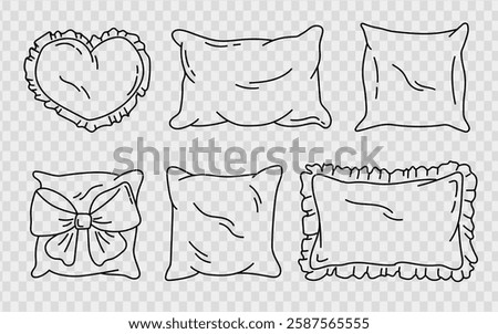 Hand drawn pillow set in doodle style, soft pillow for sleeping, outline hand drawn pillows for rest, bedroom decoration outline pillows