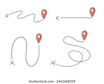 Hand drawn pin location, gps route map