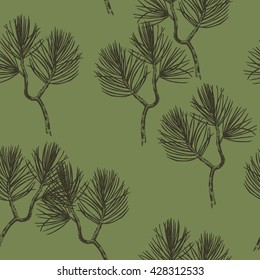 hand drawn pine branch seamless pattern
