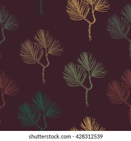 hand drawn pine branch seamless pattern