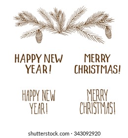 Hand drawn pine branches for creation of your own design for Christmas or New year.