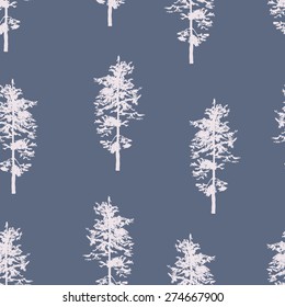 hand drawn pine forest seamless pattern