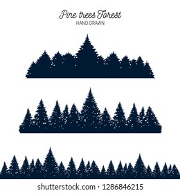 Hand drawn pine forest textured vector illustrations