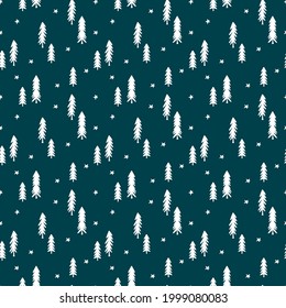 hand drawn pine trees forest winter christmas seamless pattern, vector illustration repeatable texture