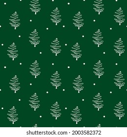 hand drawn pine trees forest winter christmas seamless pattern, vector illustration repeatable texture