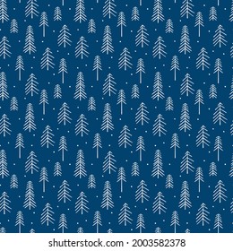 hand drawn pine trees forest winter christmas seamless pattern, vector illustration repeatable texture