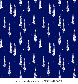 hand drawn pine trees forest winter christmas seamless pattern, vector illustration repeatable texture