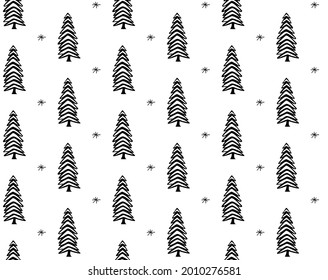 hand drawn pine trees forest winter christmas seamless pattern, vector illustration repeatable texture
