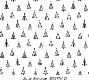 hand drawn pine trees forest winter christmas seamless pattern, vector illustration repeatable texture