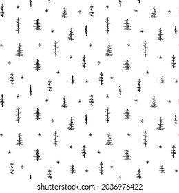 pinos dibujados a mano bosque de navidad de invierno patrón sin fisuras, ilustración vectorial textura repetible