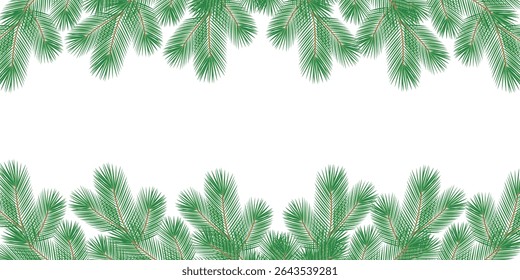 Desenhado à mão Pine Twigs Quadro superior e inferior Borda Feriados de Natal Copiar espaço Modelo Banner Fond Fond Fond Fond Fond Fond